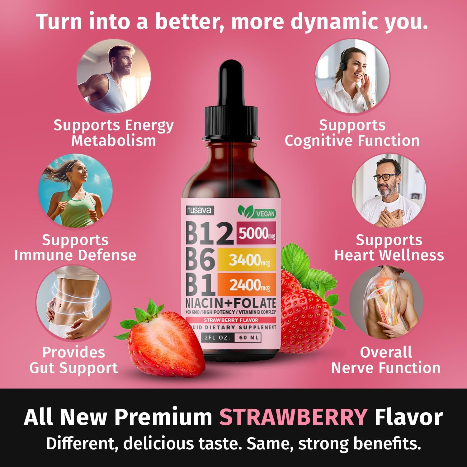 (2 Pack) Vitamin B12 and B6 Liquid Drops, B12 Sublingual Vitamin B Complex - B 12 Vitamin 5000mcg - B12 Methylcobalamin for Energy, Brain, and Heart Support with 27,200 mcg, Strawberry, 80 Servings