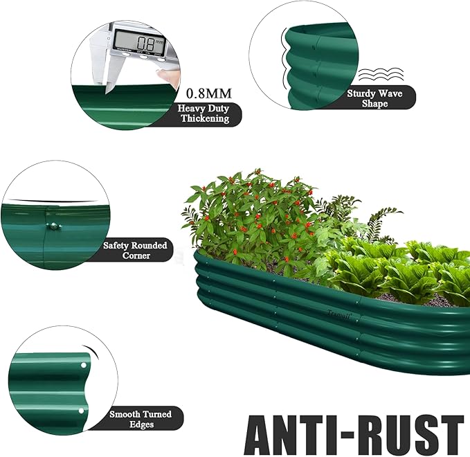 2 Pack 6x3x1FT Galvanized Raised Garden Bed Kit Oval Metal Ground Planter Box Outdoor Bottomless Planter Raised Beds for Vegetables Flowers Herbs Fruits, Green