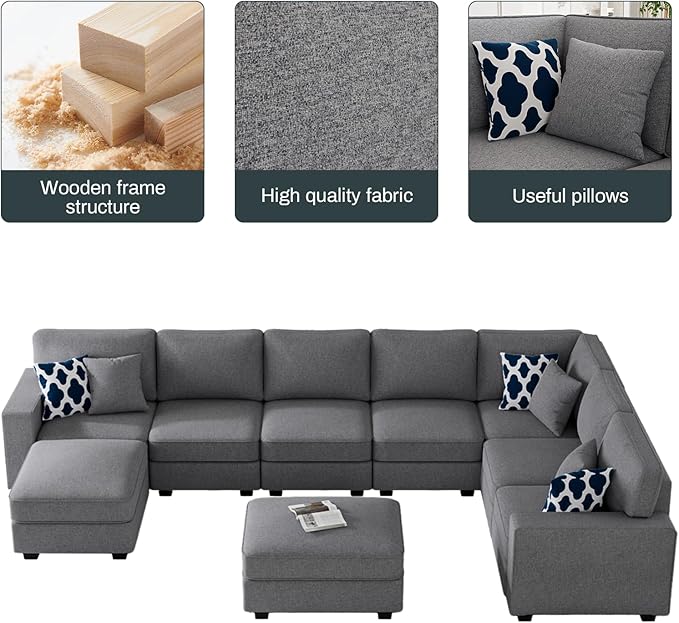 L Lengend Vansen Modular Sectional Sofa U Shaped Couch with Ottoman Modern Reversible Corner Sectional Couch for Living Room (Dark Grey, U Shaped Sofa-5)