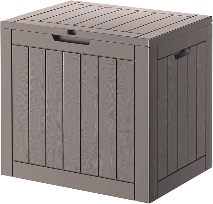 32 Gallon Deck Box Lockable Resin Indoor Outdoor Storage Box waterproof Outdoor Container for Patio Furniture, Pool Accessories, Cushions, Garden Tools, Sports Equipment