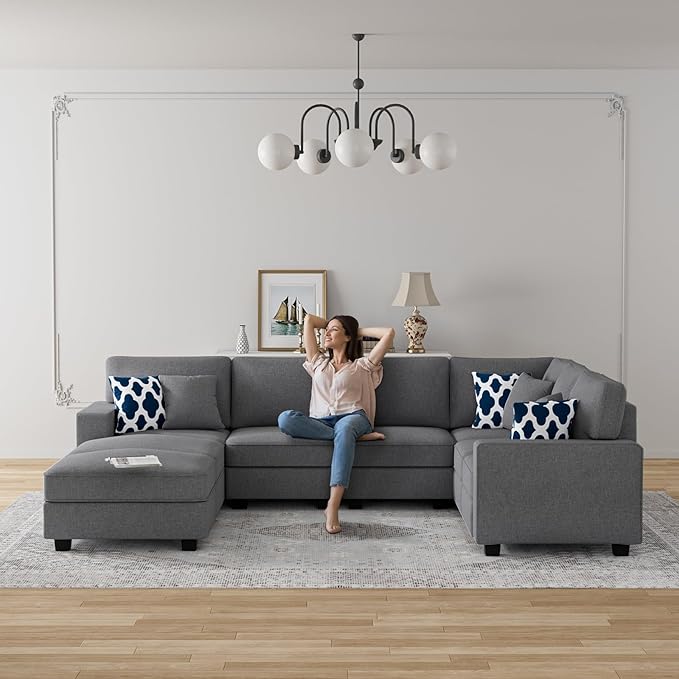 L Lengend Vansen Modular Sectional Sofa U Shaped Couch with Ottoman Modern Reversible Corner Sectional Couch for Living Room (Dark Grey, U Shaped Sofa-3)