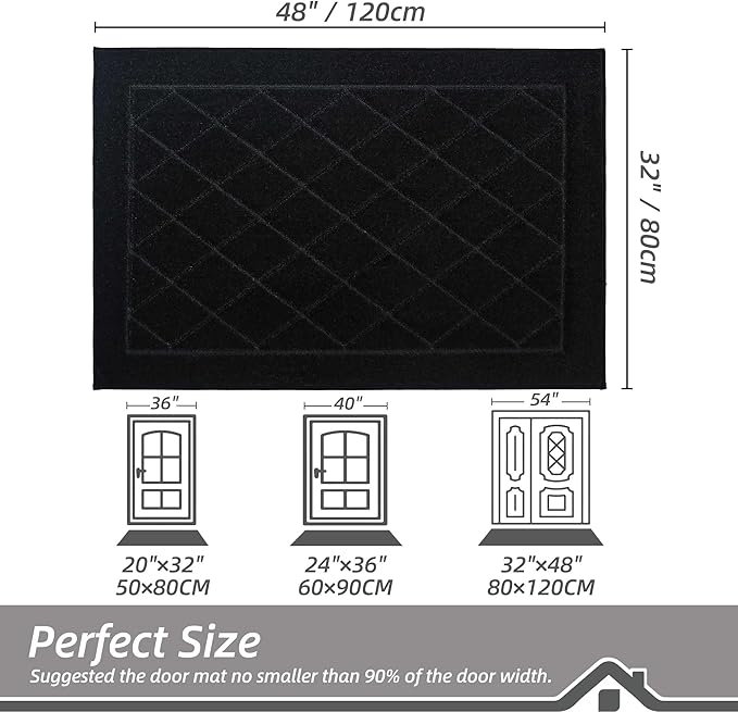 BEQHAUSE Dirt Trapper Door Mat 32" x 48", Doormat Non-Slip Entryway Rugs Washable, Dog Door Mat Stain Resistant and Absorbent Welcome Floor Mat for Front Back Door, Muddy Wet Shoes & Paws, Black