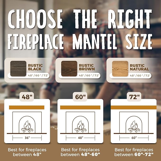 72x8x3 Fireplace Mantel - Handcrafted Hollow Rustic Solid Wood Wall Mounted Floating Shelf with Invisible Heavy Duty Wood Bracket (Weathered Black)