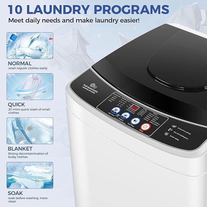20Lbs Portable Washing Machine Nictemaw Portable Washer, 2.8 Cu.ft Washer and Dryer Combo with Drain Pump, 10 Programs 8 Water Level Compact Laundry Washer for Home, Apartment, RV, Dorms