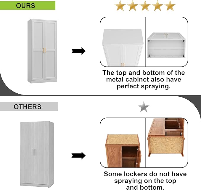 71" Storage Cabinet, Metal Pantry Cabinet, Kitchen Pantry Storage Cabinets with Doors and 4 Shelves, Cabinets for Laundry Room, Living Room, Dinning Room, Assembly Required, White