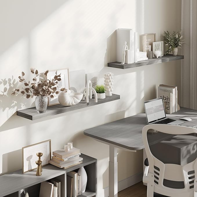 BAMEOS Floating Shelves,40 in W x 8in D Wall Mounted Wooden Shelves with Invisible Brackets Set of 2, Hanging Wall Shelves Decoration for Bedroom, Bathroom, Living Room and Kitchen