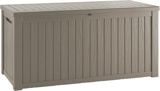 200 Gallon Resin Deck Box, Waterproof Outdoor Storage Bin for Patio Furniture, Pool Accessories, and Garden Tools, Lockable & UV-Resistant, Grey