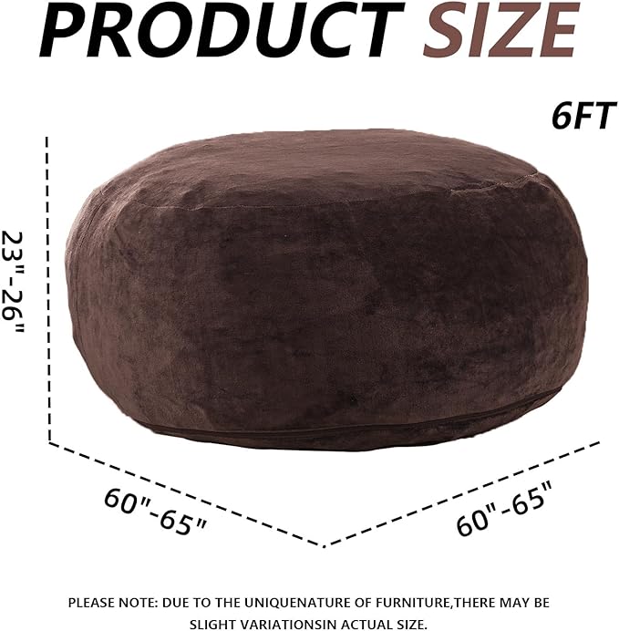 6FT,Oversized Bean Bag Chairs for Adults,Giant beanbag with Filler Included，Fluffy Memory Foam,Soft and Comfy Corduroy Fabric,Gaming Chairs Suitable for Living Room and Bedroom (Brown, 6 Foot)