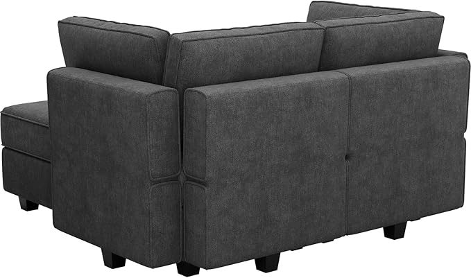 Bellfin Modular Sectional Sleeper Sofa Convertible Sofas with Storage Ottomans Small Sectional Couches for Living Room. Dark Grey Couch