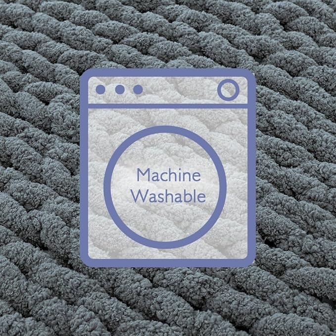 Bigacogo Chunky Knit Throw Blanket for Couch, 40x80 inches, 100% Hand Knitted with Thick Jumbo Chenille Yarn, Cozy Soft Large Rope Knot Cable Crochet Blankets for Sofa Bed Living Room, Iron Gray