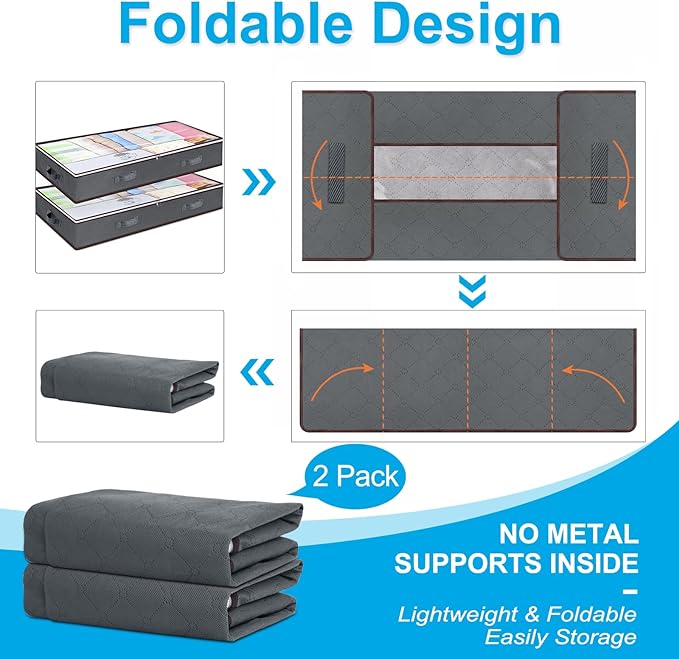 90L Under Bed Storage Containers, Underbed Toy Organizers and Clothing Storage Bags, Closet Storage Bins with Clear Window for Organizing Blanket Comforter Bedding Clothes Bedroom Dorm, 2 Pack