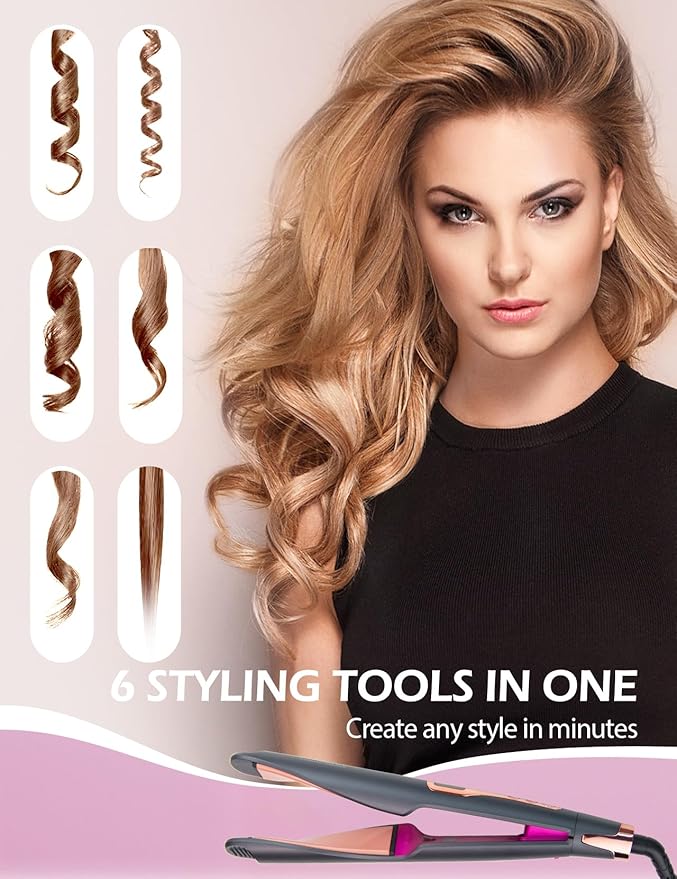 ANGENIL Pro Twist Ceramic Flat Iron 1 Inch, Dual Voltage Hair Straightener and Curler 2 in 1, Multi-Stylers Round Flat Iron Hair Curling Iron, Fast Heating LCD Display, 11 Adjustable Temp (250℉-450 ℉)