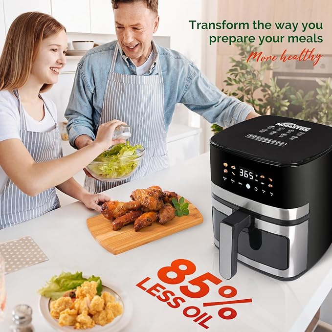 5.8QT Digital Air Fryer with Viewable Window, Adjust Temp & Timer, Air Frying, Reheat, Easy for Frozen Food, Snacks, Dinner, Large Square Basket than Round, Portable for Family & Apartment