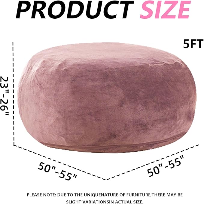 5FT，Big Bean Bag Chairs for Adults，Large beanbag with Filler Included，Memory Foam Material，Easy to Clean and Washable Corduroy Fabric，Suitable for Living Room and Bedroom (Pink, 5 Foot)