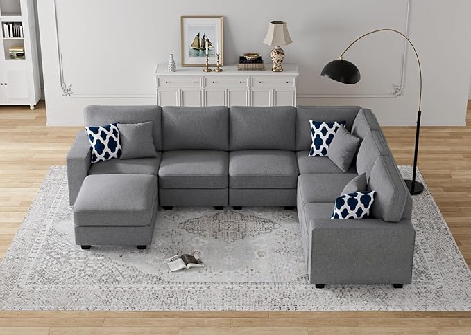 L Lengend Vansen Modular Sectional Sofa U Shaped Couch with Ottoman Modern Reversible Corner Sectional Couch for Living Room (Dark Grey, U Shaped Sofa-2)