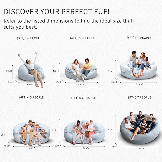 Bean Bag Chair for Adults 3FT,Soft Removable Cover for Teens/Girls Bedroom,Fluffy Giant Round Floor Beanbag Lounger Chairs (No Filler,Light Gray)