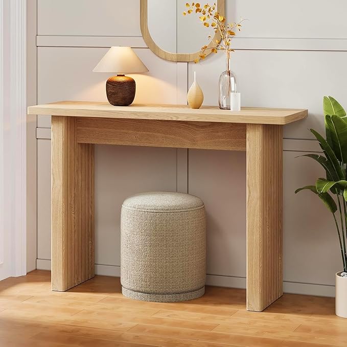 AVZEAR 43.3" Mid Century Narrow Entryway Console Table, Modern Fluted Wood Couch Table Behind Sofa Long and Skinny for Living Room Hallway Entrance Foyer (Natural)