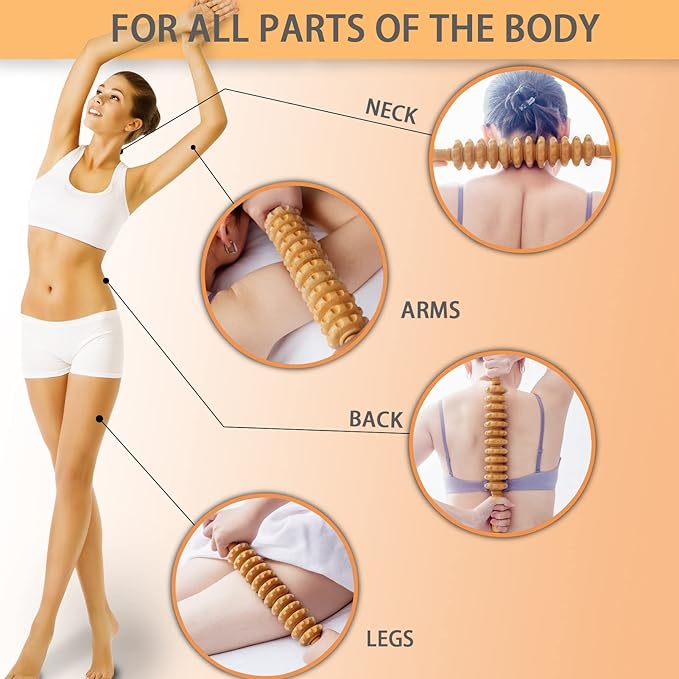 Beech Wood Body Massage Roller - Anti Cellulite Therapy Tools for Body Shaping