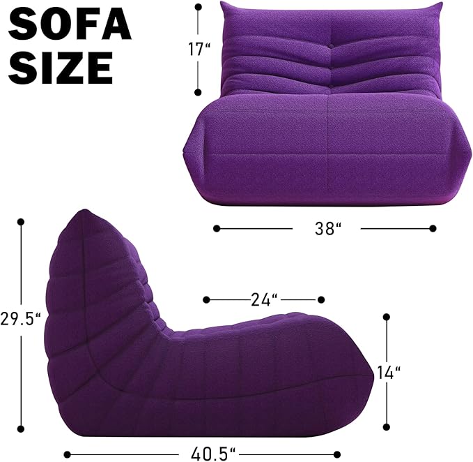 Bean Bag Chair, Fireside Chair Bean Bag Sofa Large Bean Bag Chair for Adults, Bean Bag Chairs for Teens with High Density Comfortable Foam, Memory Foam Bean Bag for Living Room, Bedroom (Purple)