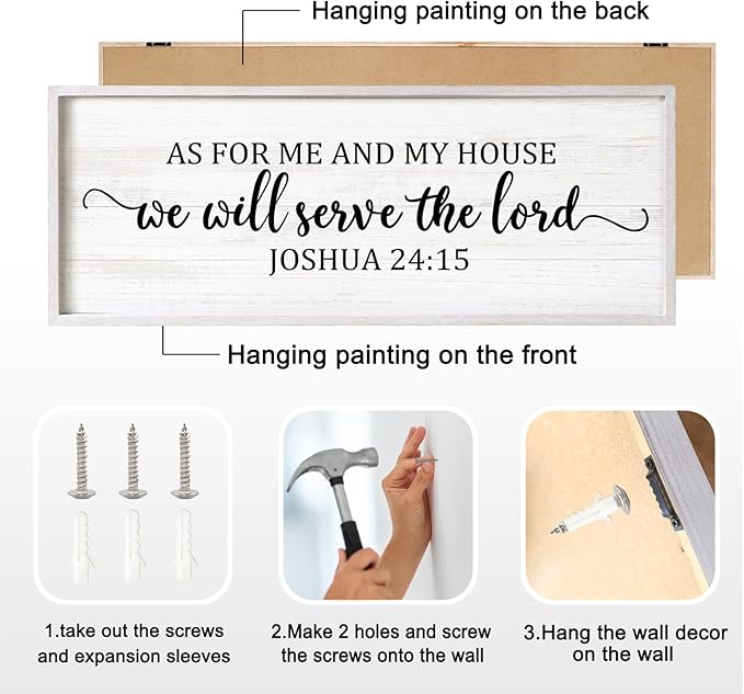 As For Me And My House We Will Serve The Lord Framed Wall Art, 40''×15'' Positive Religious Rustic Bible Verse for Christian God Jesus Christ Prayer, Vintage Horizontal Holy Catholic Scripture Decor