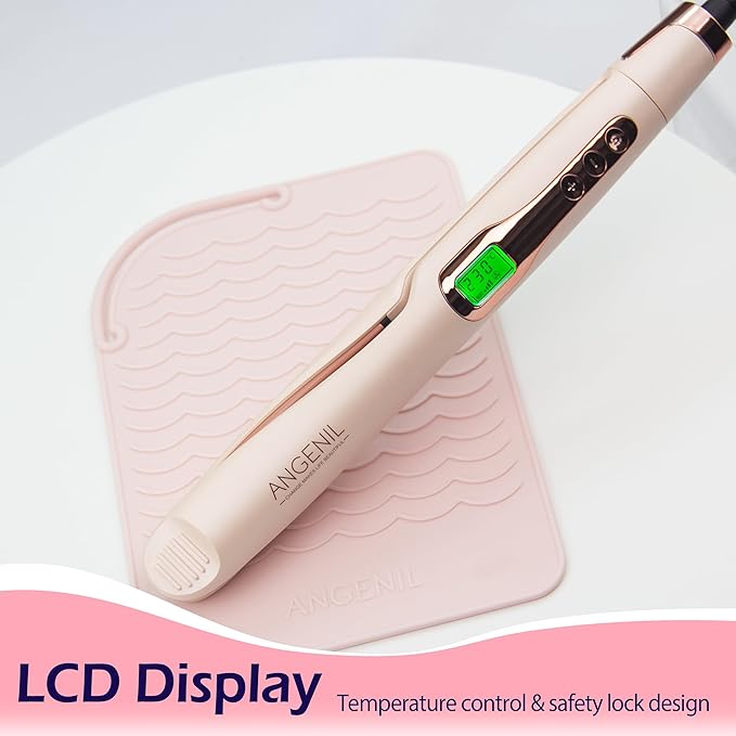 ANGENIL Pro Twist Flat Iron Hair Straightener, 2 in 1 Straightener and Curling Iron for Women, Round Pink Dual Voltage Hair Straightener with Silicone Heat Resistant Mat, 20s Fast Heating, LCD Display