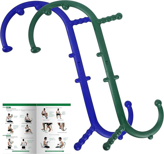 2 Pack Massage Trigger Point Cane, Body Deep Tissue, Handheld Back, Neck, Shoulder, Leg and Feet Massager Rod, Muscle Release Tool Self Massage Hook Cane for Women & Men, Blue & Green