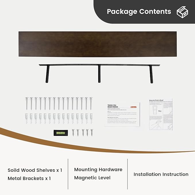 48 Inch Fireplace Mantel - 8 Inch Deep Rustic Premium Solid Pine Wood Floating Shelf - Farmhouse Wall Mounted Display Shelf - Heavy-Duty Metal Bracket - 48"W x 8"D - Set of 1 - American Walnut Color