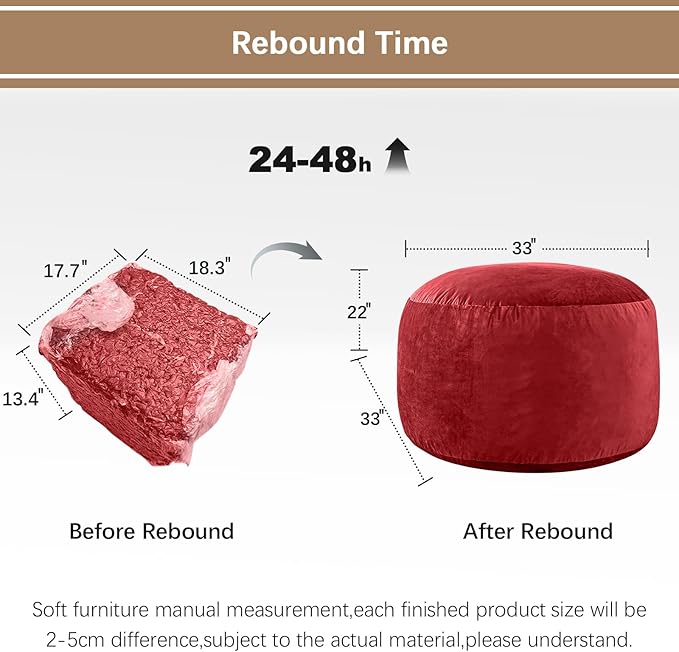 Bean Bag Chairs for Adults - Memory Foam Furniture BeanBag Chair - Kids/Teens Sofa with Soft Micro Fiber Cover - Round Fluffy Couch for Living Room Bedroom College Dorm - 3 ft, Red