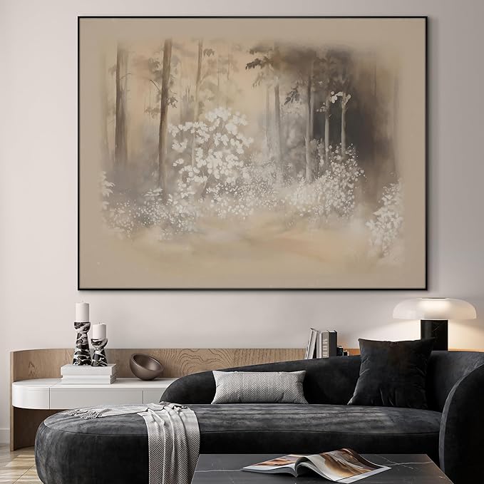 SIGNWIN 46"x60" Extra Large Framed Wall Art Misty Forest in Sepia Tones, Watercolor Woodland Landscape for Home Living Room Bedroom Decor (Frame Assembly Required)