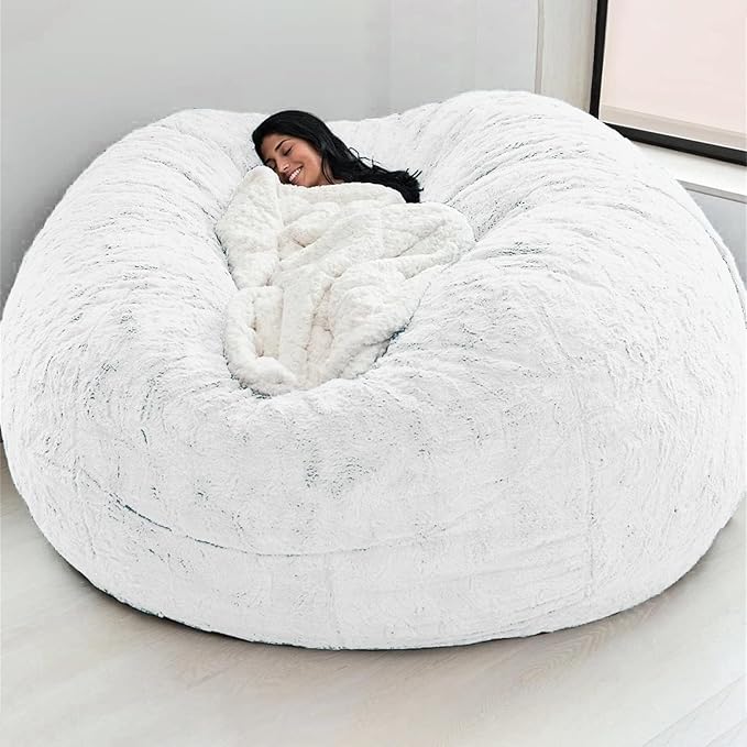 Big Huge Giant Bean Bag Chair for Adults, (No Filler) Bean Bag Chairs in Multiple Sizes and Colors Giant Foam-Filling Required- Machine Washable Covers, Double Stitched Seams (White,6FT)