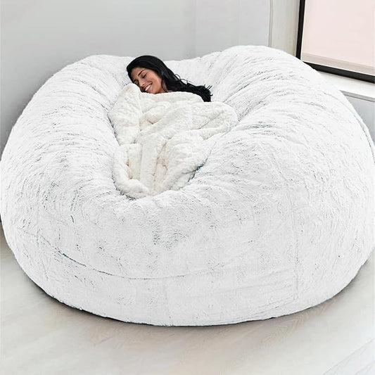 Big Huge Giant Bean Bag Chair for Adults, (No Filler) Bean Bag Chairs in Multiple Sizes and Colors Giant Foam-Filling Required- Machine Washable Covers, Double Stitched Seams (White,7FT)
