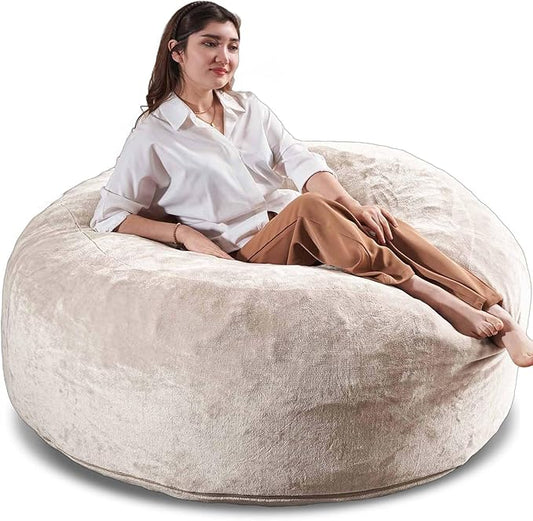5FT，Big Bean Bag Chairs for Adults，Large beanbag with Filler Included，Memory Foam Material，Easy to Clean and Washable Corduroy Fabric，Suitable for Living Room and Bedroom (Apricot, 5 Foot)