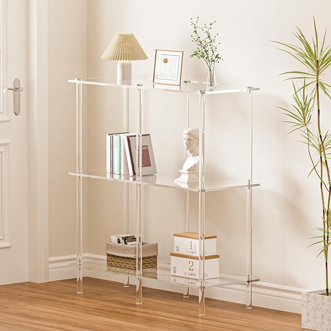 Acrylic Console Table, 29.53" Modern Entryway Table with Storage Shelves, 3 Tier Layer Storage for Foyer, Living Room, Clear.