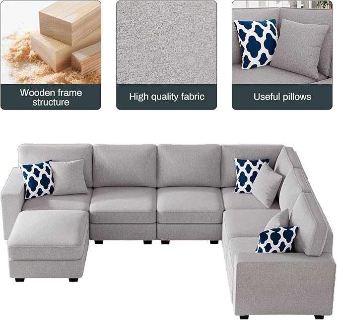 L Lengend Vansen Modular Sectional Sofa U Shaped Couch with Ottoman Modern Reversible Corner Sectional Couch for Living Room (Light Grey, U Shaped Sofa-2)