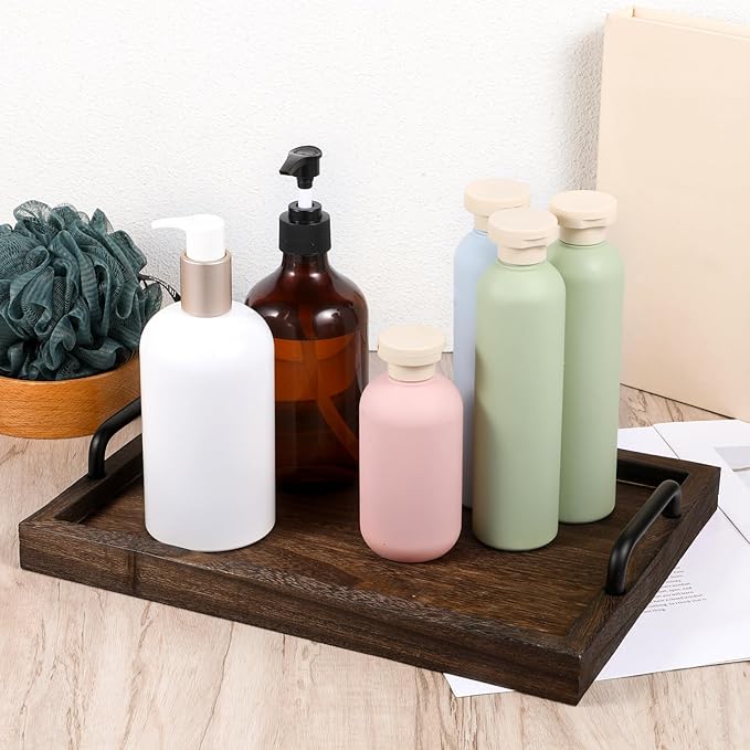 2 Pcs Rustic Wooden Serving Trays with Handle Decorative Nested Vintage Wood Serving Tray Stylish Farmhouse Decor Servings Platters for Eating, Breakfast(Large 15.8x11.8x1.2 in, Small 13.4x9.4x1.2 in)