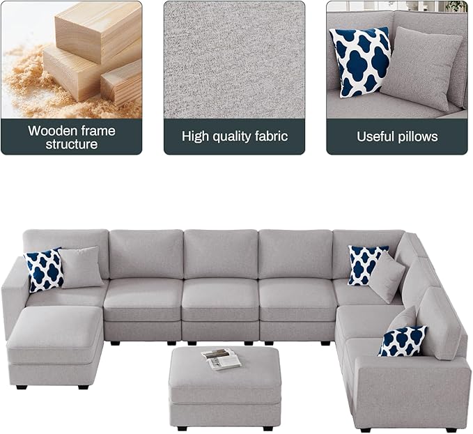 L Lengend Vansen Modular Sectional Sofa U Shaped Couch with Ottoman Modern Reversible Corner Sectional Couch for Living Room (Light Grey, U Shaped Sofa-5)