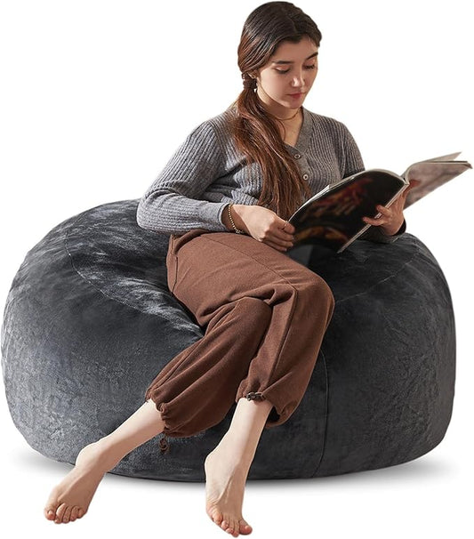 Bean Bag Chair 3Ft, Memory Foam Filled, Large Beanbag Chairs for Adults and Teens, Soft Sofa with Removable Flannel Cover, Round Couch for Living Room Bedroom College Dorm (Dark Gray, 3FT-36×36"×24")