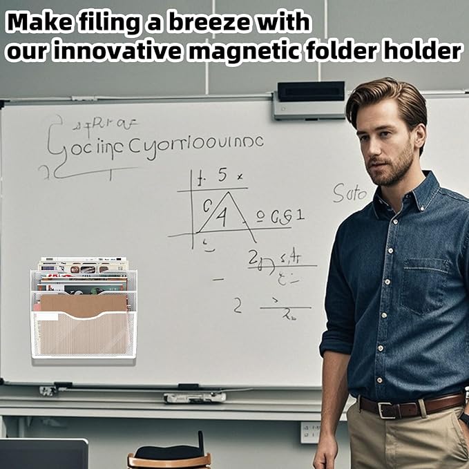 3-Tier Magnetic File Holder, No Drilling Installation File Cabinet Organizer, White Magnetic File Organizer, Magazine Rack, Magnetic Paper Holder for Refrigerator, File Cabinets,White