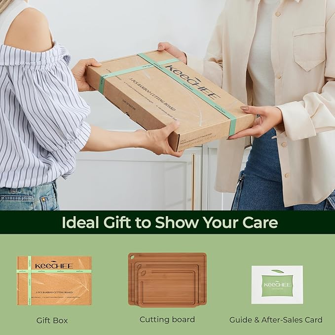 Bamboo Cutting Board, Durable Wood Cutting Boards for Kitchen with Deep Juice Grooves & Built-in Handles, Ideal Charcuterie & Chopping for Meat, Vegetables and Fruits Ideal Kitchen Gifts