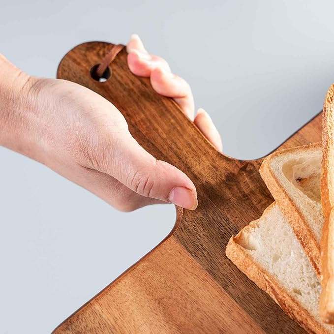 Acacia Wood Cutting Board - Wooden Kitchen Cutting Board for Meat, Cheese, Bread,Vegetables &Fruits- Charcuterie Board Cheese Serving Board with Handle (15.3"x10.2")