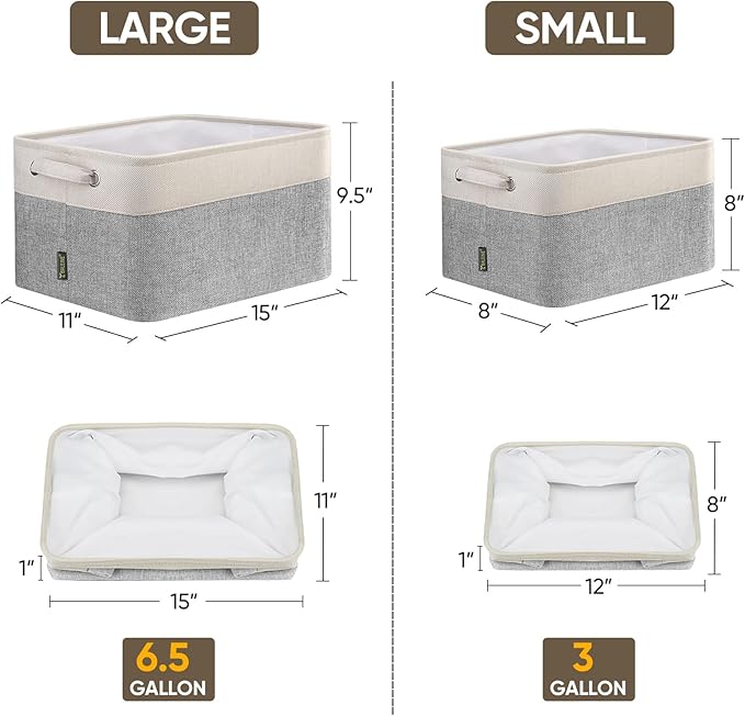 BALEINE 4 Pack Fabric Storage Bins for Shelves, Linen Storage Baskets for Organizing, Decorative Closet Bins for Clothes, Home (Grey, 12"x8"x8")