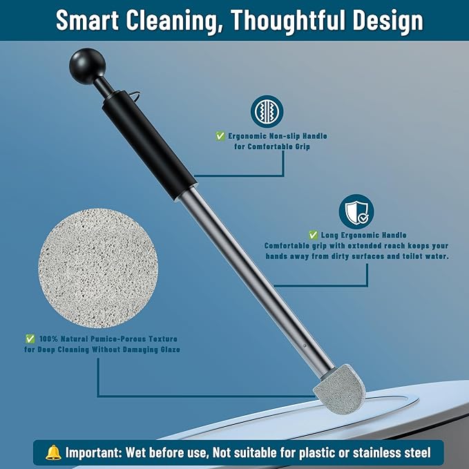 2025 New Pumice Toilet Cleaner 17inch with Handle - Toilet, Pool & Tub Hard Water Stain Remover (1handle+8pumice)