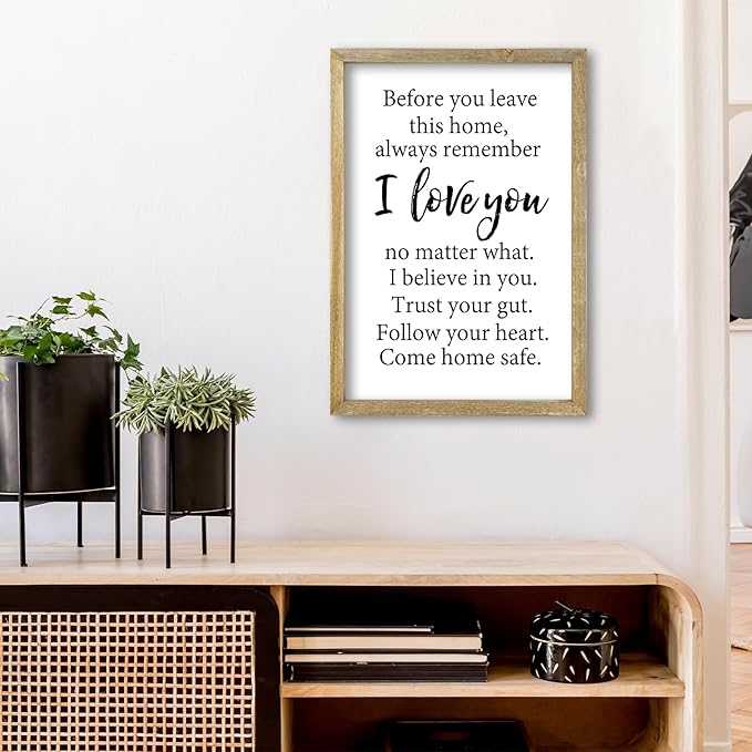 Before You Leave This Home Sign Wall Decor 16x11 Inch I Love You Inspirational Entryway Wood Framed Wall Hang Art (Wood)