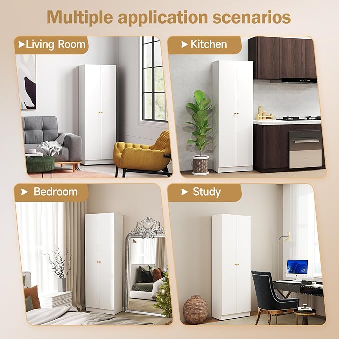 5 Tier Metal Curio Cabinets, Modern Bookshelf Cabinet with 4 Adjustable Shelves, Cabinet Display Case for Home Office, Living Room, Pantry (White-23.54W-Metal Door)