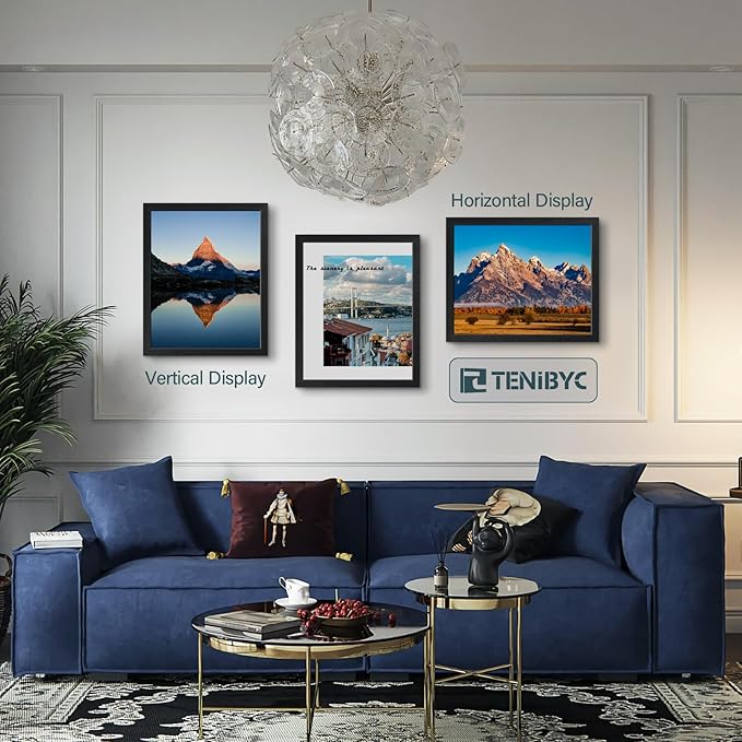 16x20 Picture Frame Set of 3 - Black Woodgrain, Solid Wood, HD Tempered Glass, Wall Gallery Poster Frame