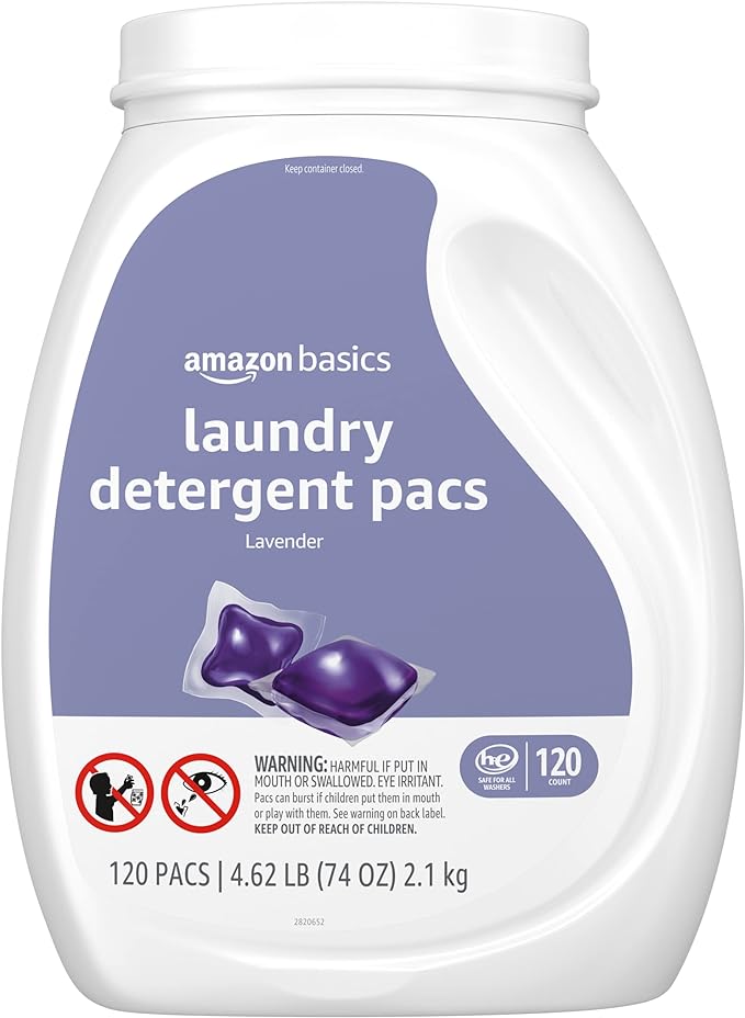 Amazon Basics Laundry Detergent Pacs, Lavender Scent, 120 Count (New Packaging)
