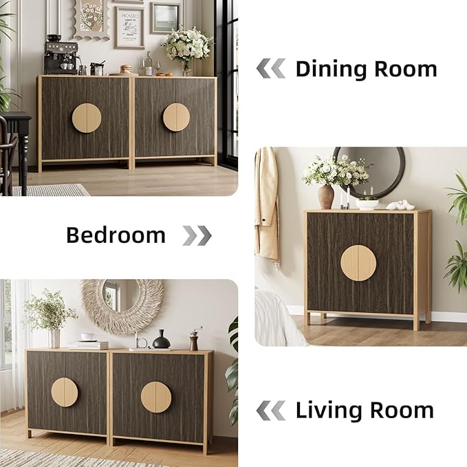 65 Inch TV Stand, Mid Century Modern Entertainment Center with Storage Cabinets & Adjustable Shelves, Media Console TV Credenza for Living Room, Dining Room, Hallway, Walnut