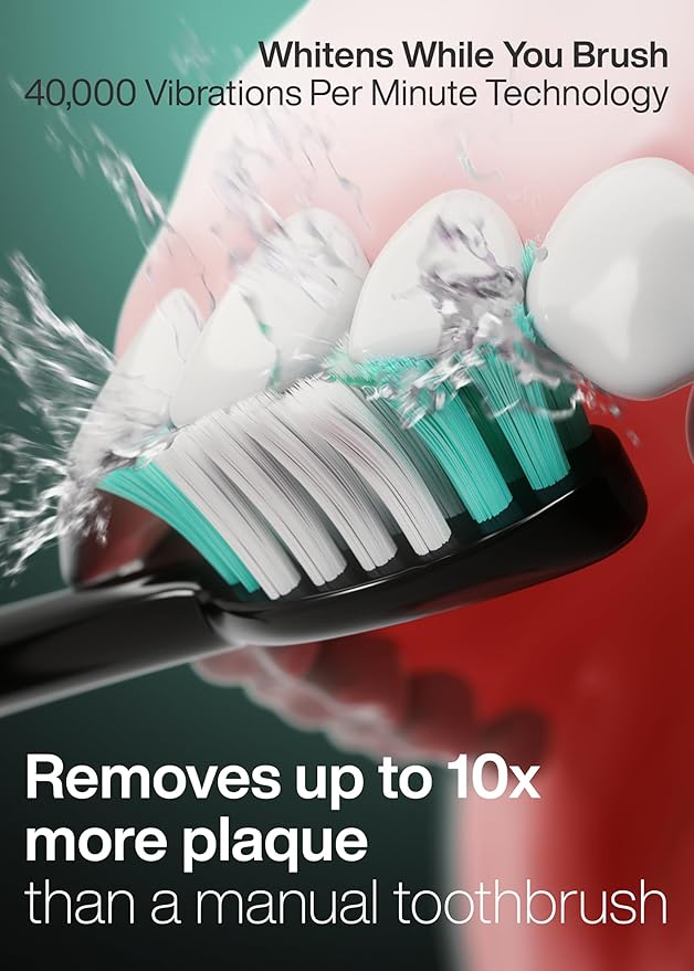 Aquasonic Black Series Ultra Whitening Toothbrush – ADA Accepted Electric Toothbrush- 8 Brush Heads & Travel Case – 40,000 VPM Electric Motor & Wireless Charging - 4 Modes w Smart Timer