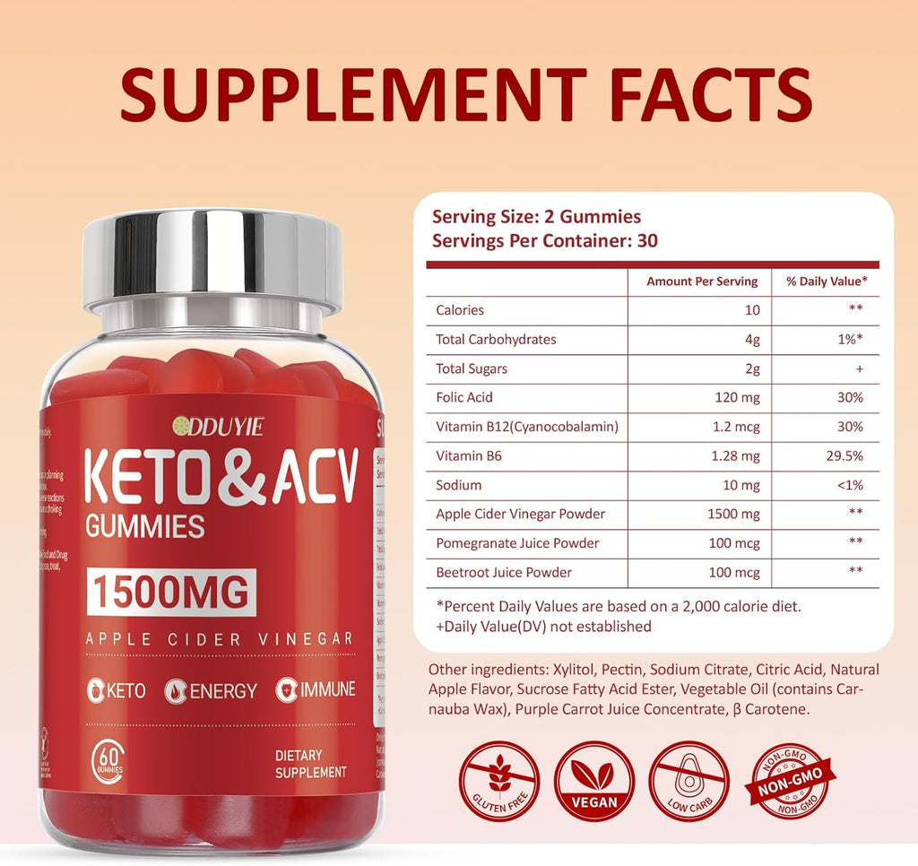 (2 Pack) Apple Cider Vinegar Gummies | Keto ACV Gummies for Supports Metabolism & Fat Burn with Vitamin B6 & B12 | ACV Supplement | Lemon Honey Flavor | 120 Vegan for Women and Men