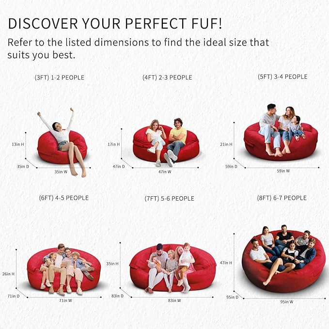 Bean Bag Chair for Adults 6FT,Soft Removable Cover for Teens/Girls Bedroom,Fluffy Giant Round Floor Beanbag Lounger Chairs (No Filler,Big Red)
